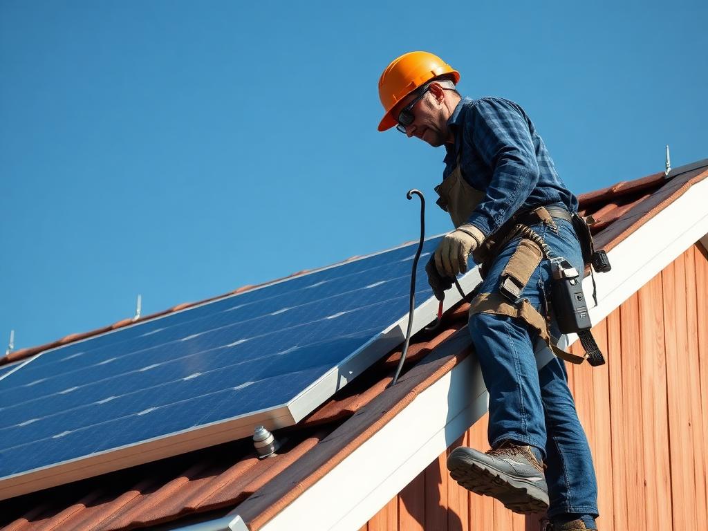Elektriker monterar solpaneler på villatak